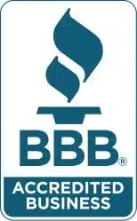 Blue and white logo of the Better Business Bureau (BBB) with a torch symbol at the top, followed by the text "BBB" and "ACCREDITED BUSINESS" in bold letters within a blue rectangle at the bottom, trusted by gate technicians for ensuring quality gate opener repair services.