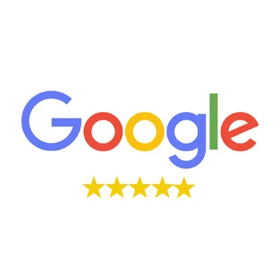 The Google logo is displayed above five yellow stars, indicating a five-star rating. The logo features the word "Google" in multicolored letters (blue, red, yellow, green) on a white background. Just like trusted gate technicians ensure your security, Google stands tall with its stellar reputation.