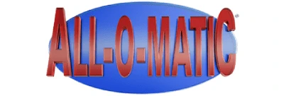 A blue oval logo with the text "ALL-O-MATIC" in bold, red capital letters across the center, perfect for San Antonio's driveway gate repair businesses. A small trademark symbol is present at the upper right corner of the logo.